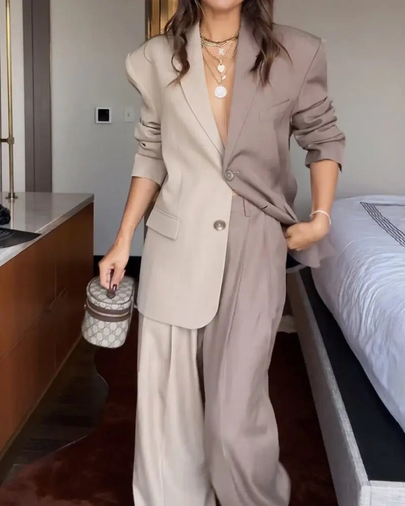 Chic Two-Tone Blazer Set Orange Preference