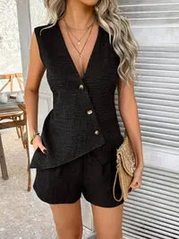 SHEIN Clasi 2pcs Women's Solid Color Simple Casual Sleeveless Vest And Shorts Set Orange Preference