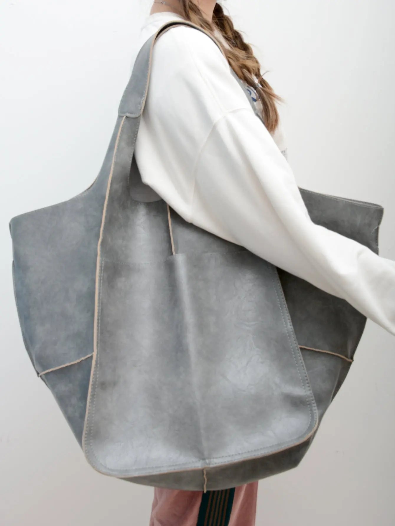 Chic Oversized Leather Tote Orange Preference