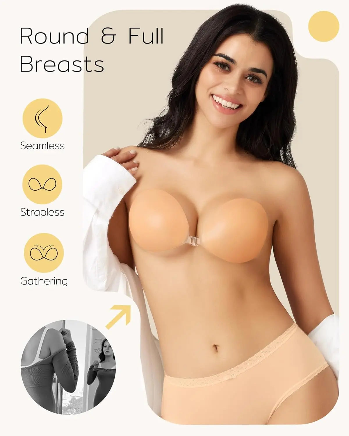 Silicone Adhesive Push-Up Bra for Backless Dresses Orange Preference