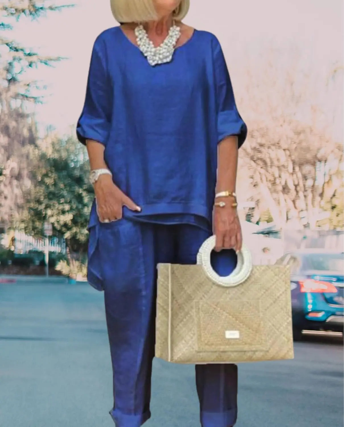 Elegant Linen Pants Set Orange Preference
