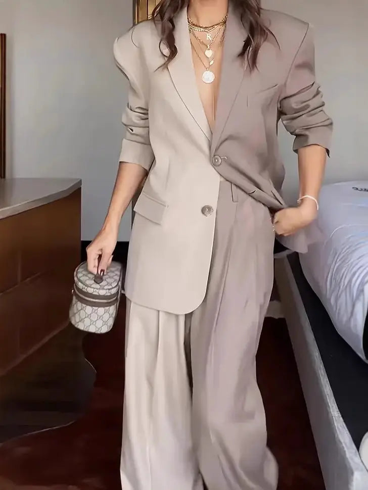 Chic Two-Tone Blazer Set Orange Preference