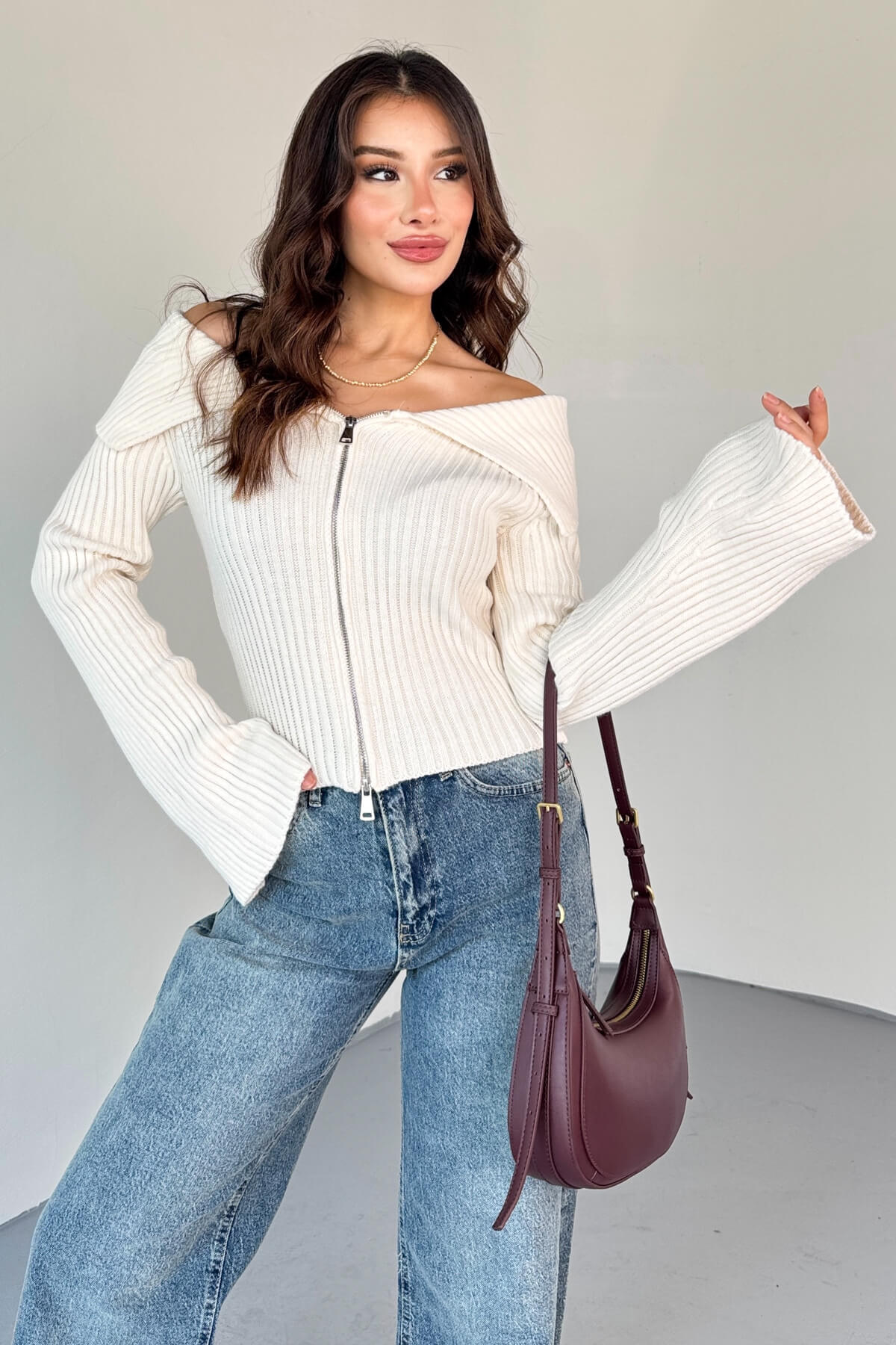 Cozy Versatile Zip Cardigan Orange Preference