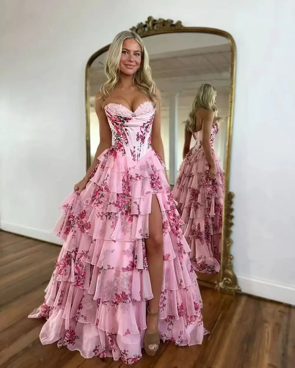 👑Elegant Strapless Evening Dress Orange Preference