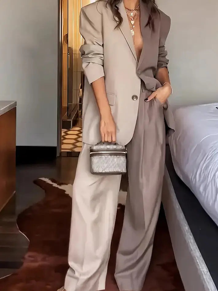 Chic Two-Tone Blazer Set Orange Preference
