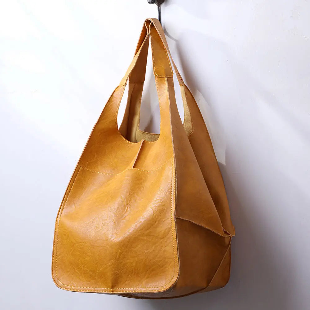 Chic Oversized Leather Tote Orange Preference