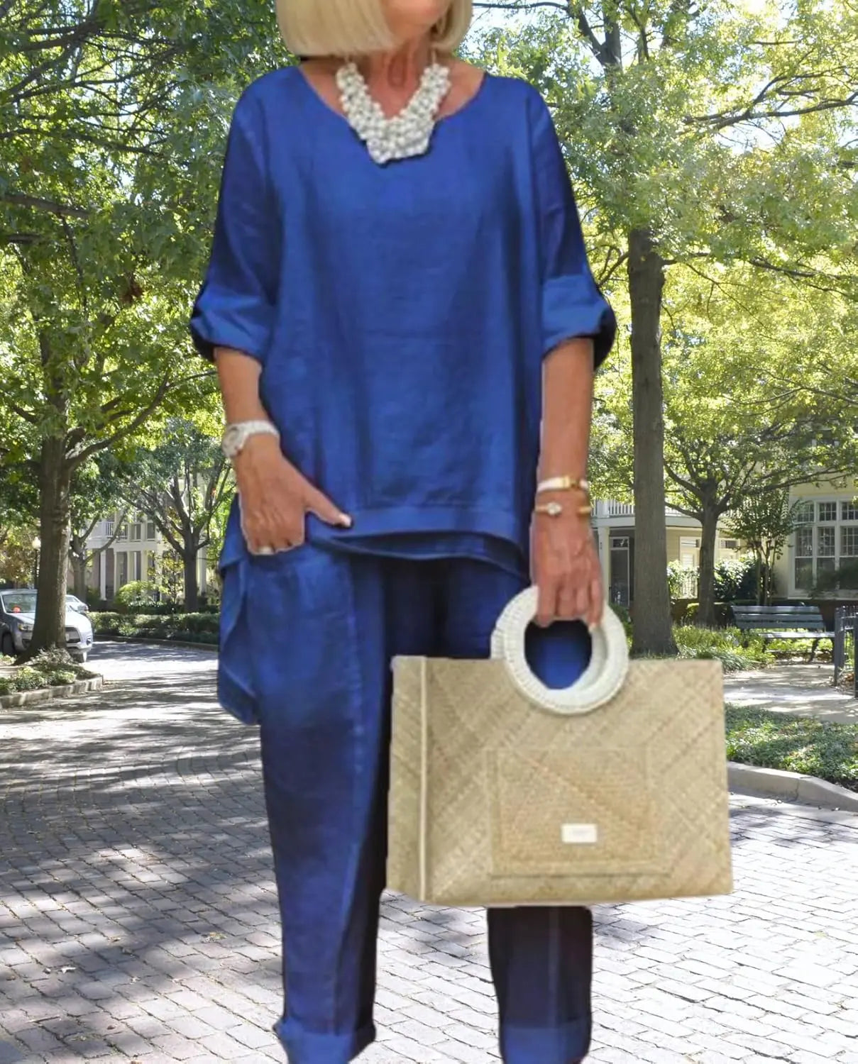Elegant Linen Pants Set Orange Preference