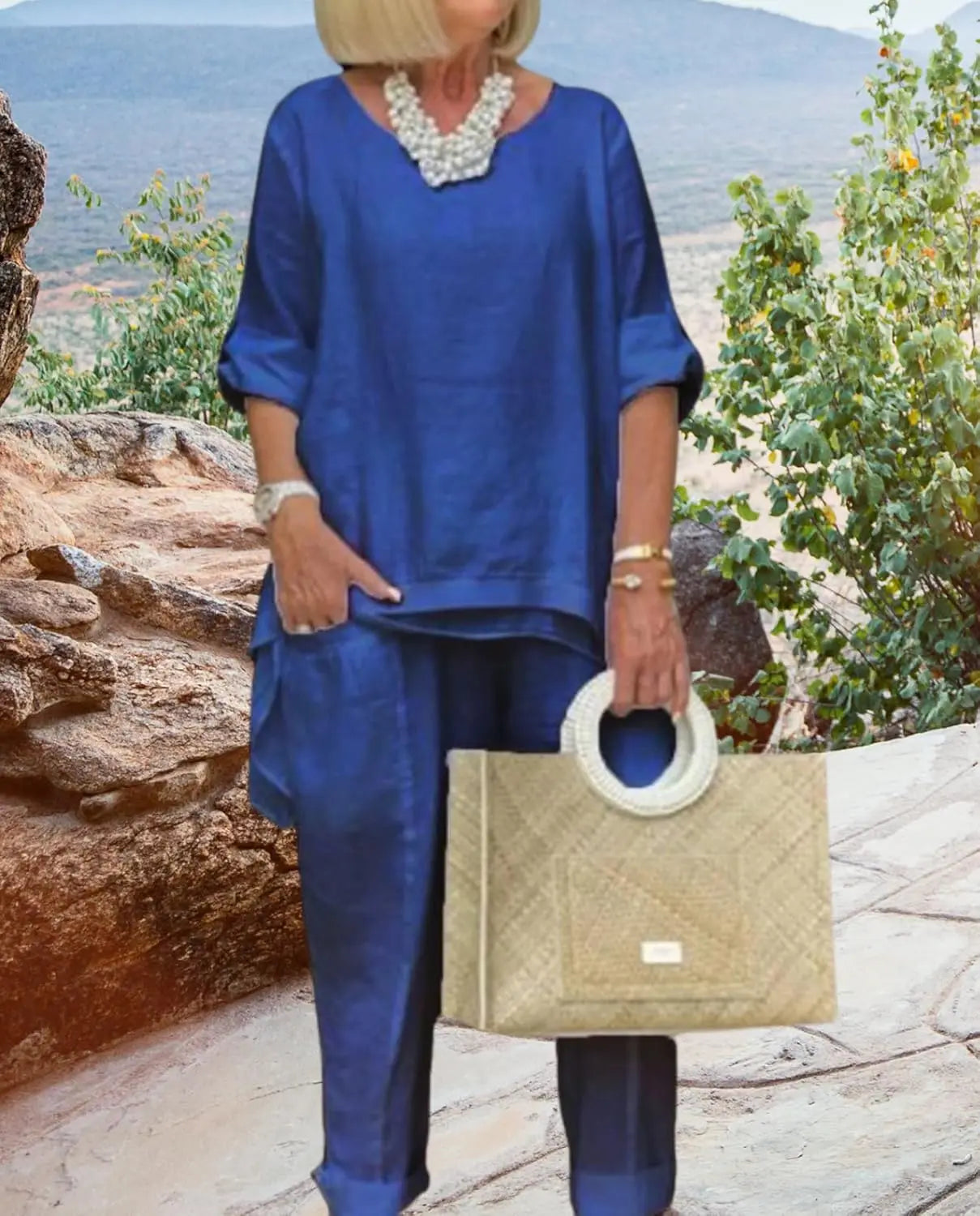 Elegant Linen Pants Set Orange Preference