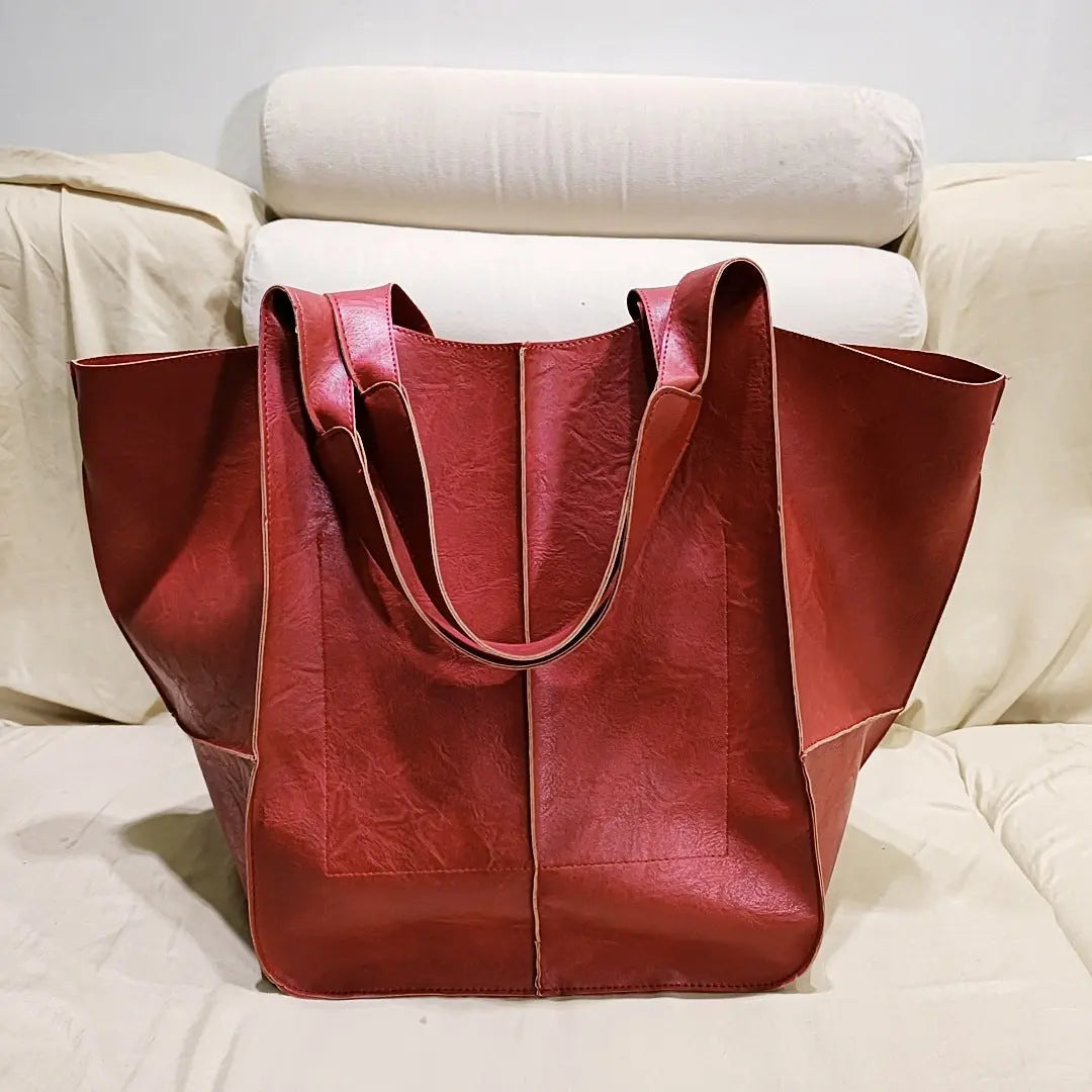 Chic Oversized Leather Tote Orange Preference