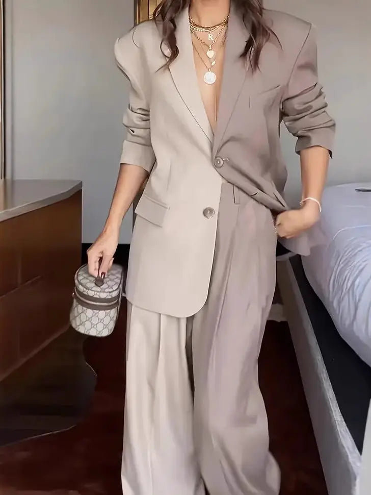 Chic Two-Tone Blazer Set Orange Preference