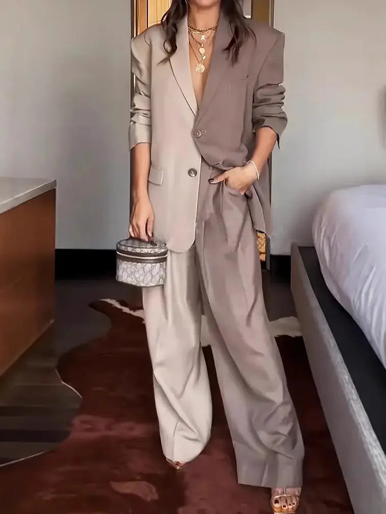 Chic Two-Tone Blazer Set Orange Preference