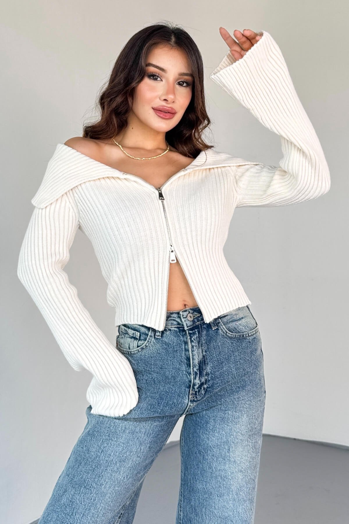 Cozy Versatile Zip Cardigan Orange Preference