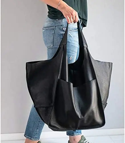 Chic Oversized Leather Tote Orange Preference