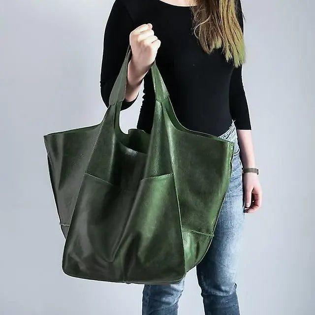 Chic Oversized Leather Tote Orange Preference