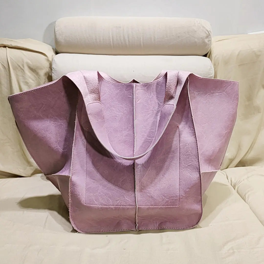 Chic Oversized Leather Tote Orange Preference