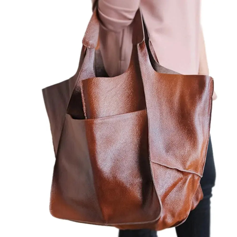 Chic Oversized Leather Tote Orange Preference