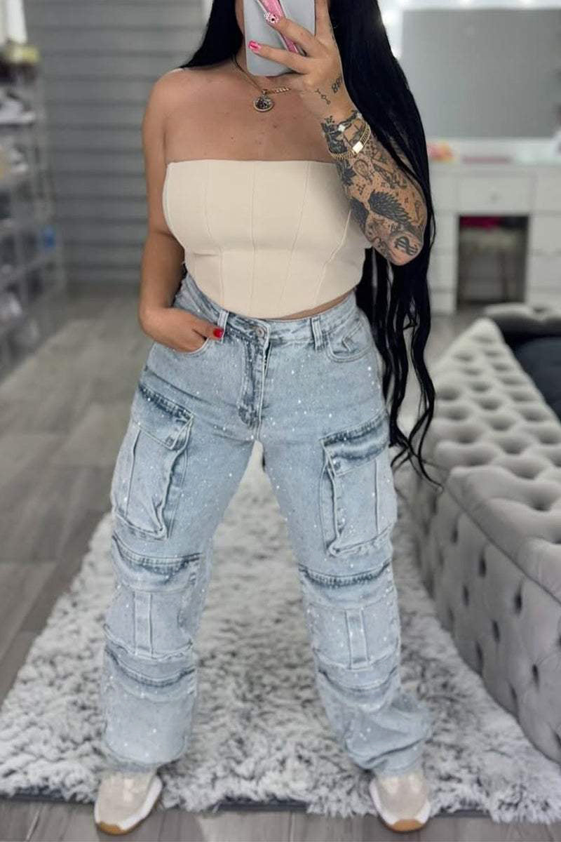 Sparkling Multi-Pocket Jeans Orange Preference