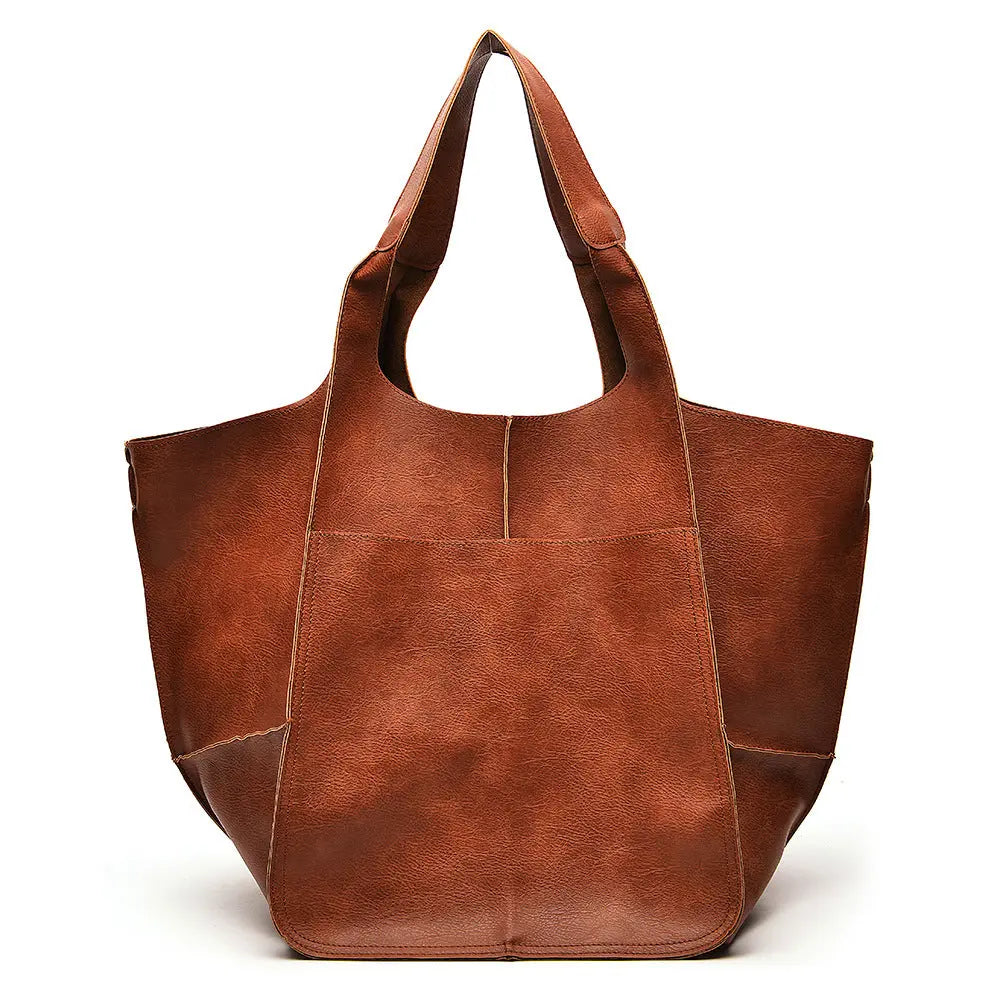 Chic Oversized Leather Tote Orange Preference