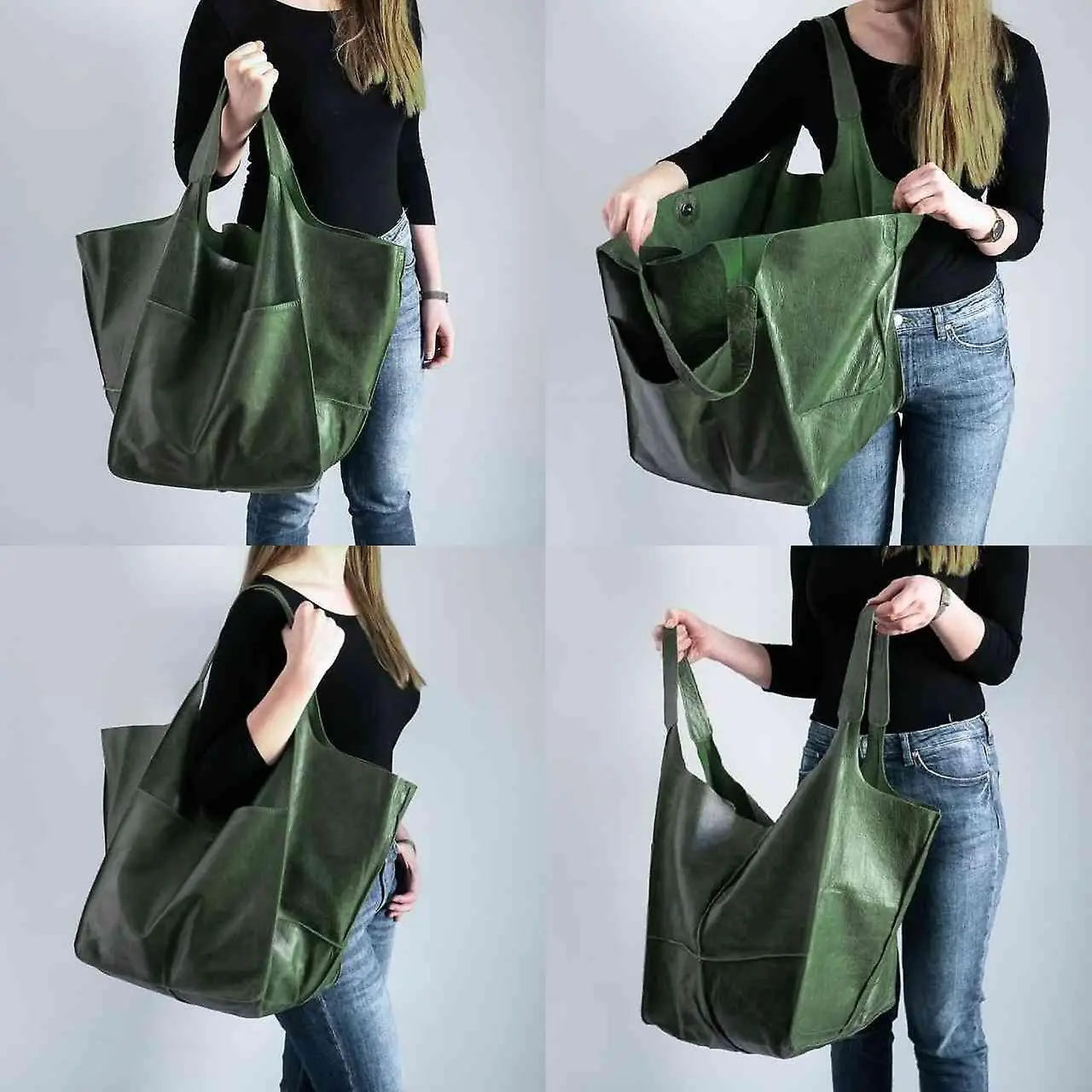 Chic Oversized Leather Tote Orange Preference