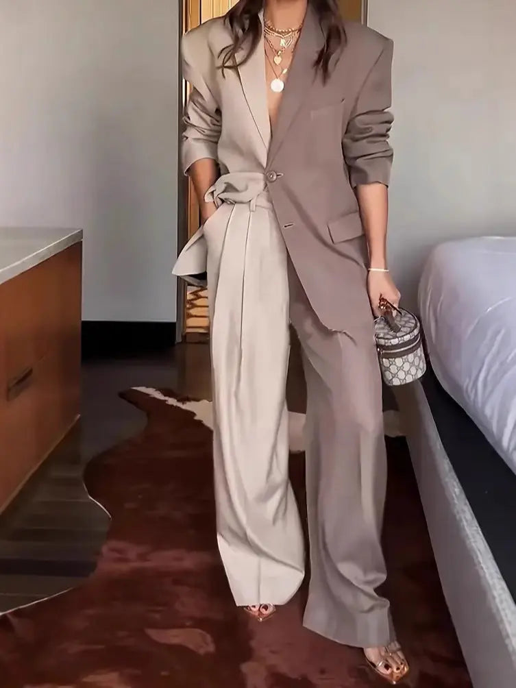 Chic Two-Tone Blazer Set Orange Preference