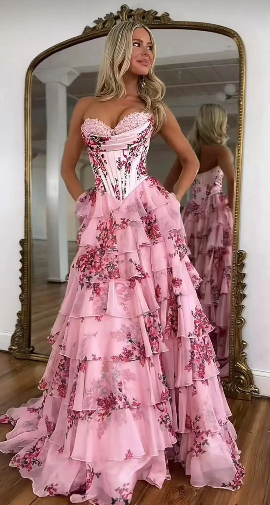 👑Elegant Strapless Evening Dress Orange Preference