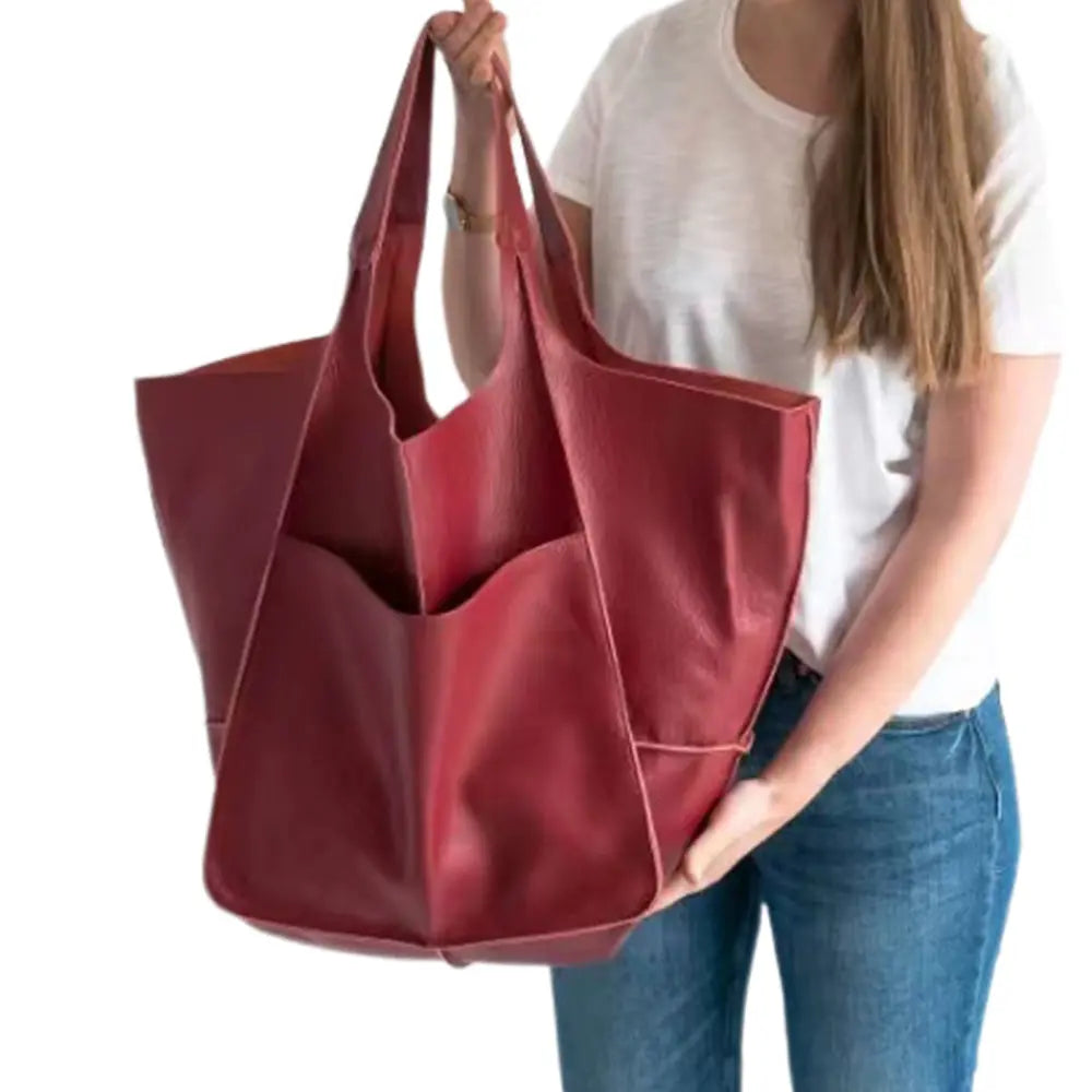Chic Oversized Leather Tote Orange Preference