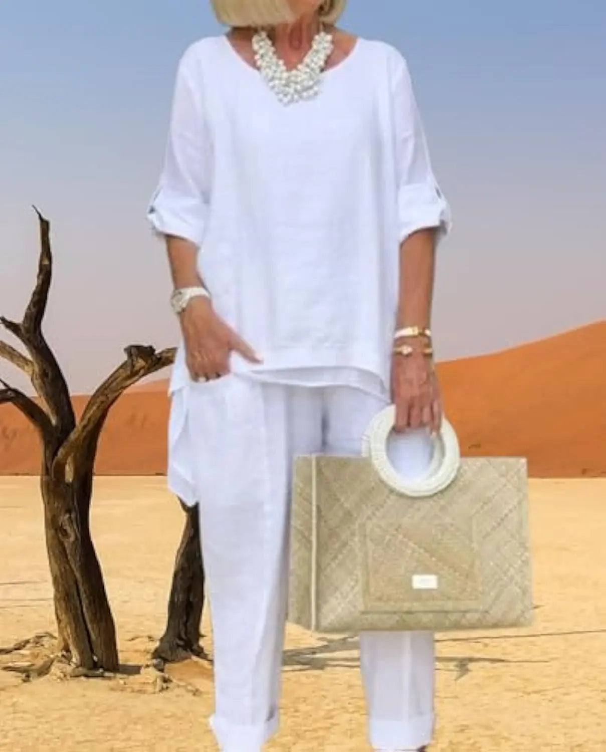 Elegant Linen Pants Set Orange Preference
