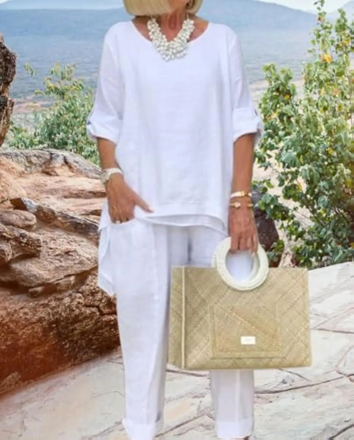 Elegant Linen Pants Set Orange Preference