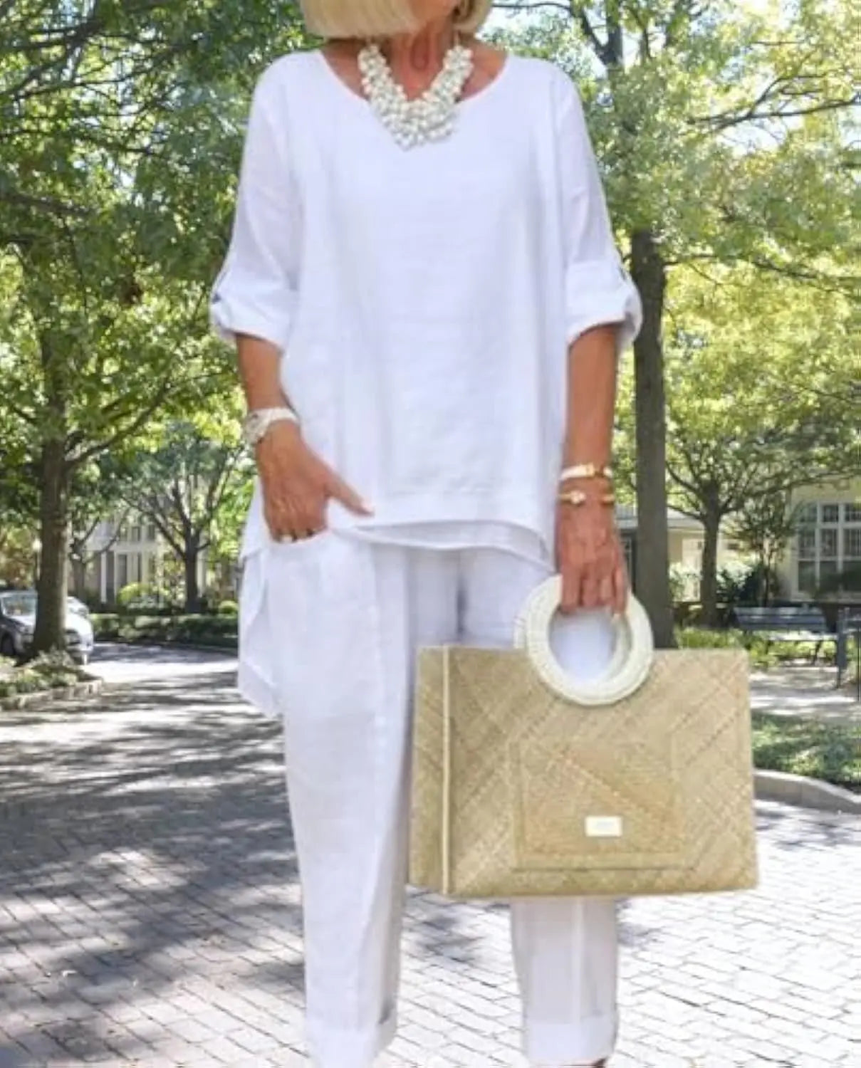 Elegant Linen Pants Set Orange Preference