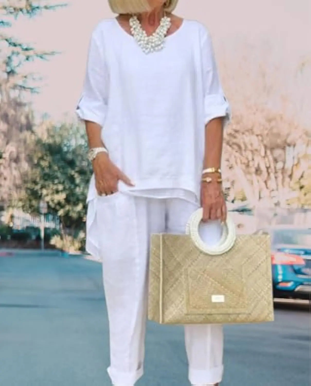 Elegant Linen Pants Set Orange Preference