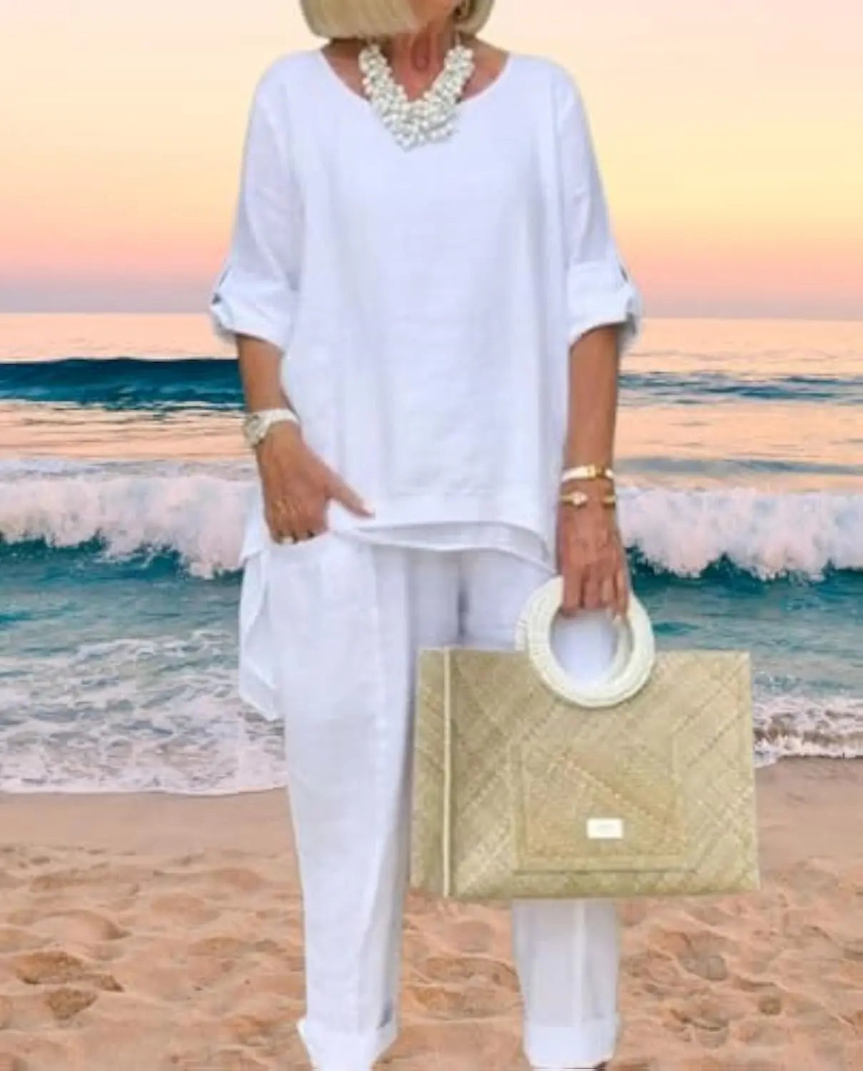 Elegant Linen Pants Set Orange Preference