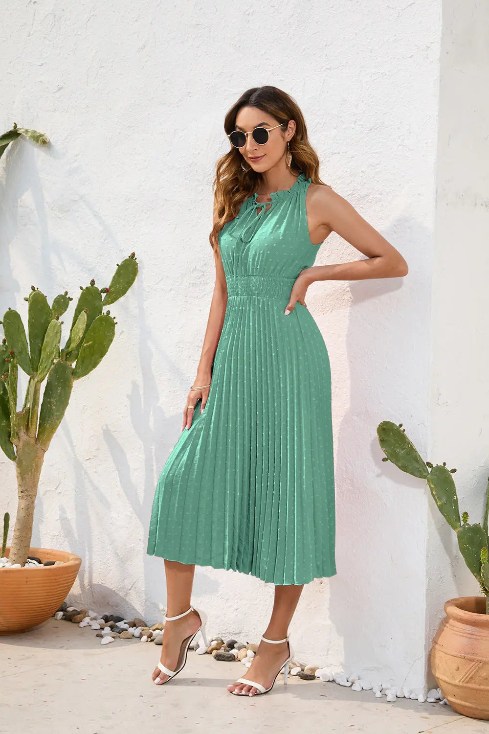 Elegant Swiss Dot Summer Dress – Flattering & Breezy Fit Orange Preference
