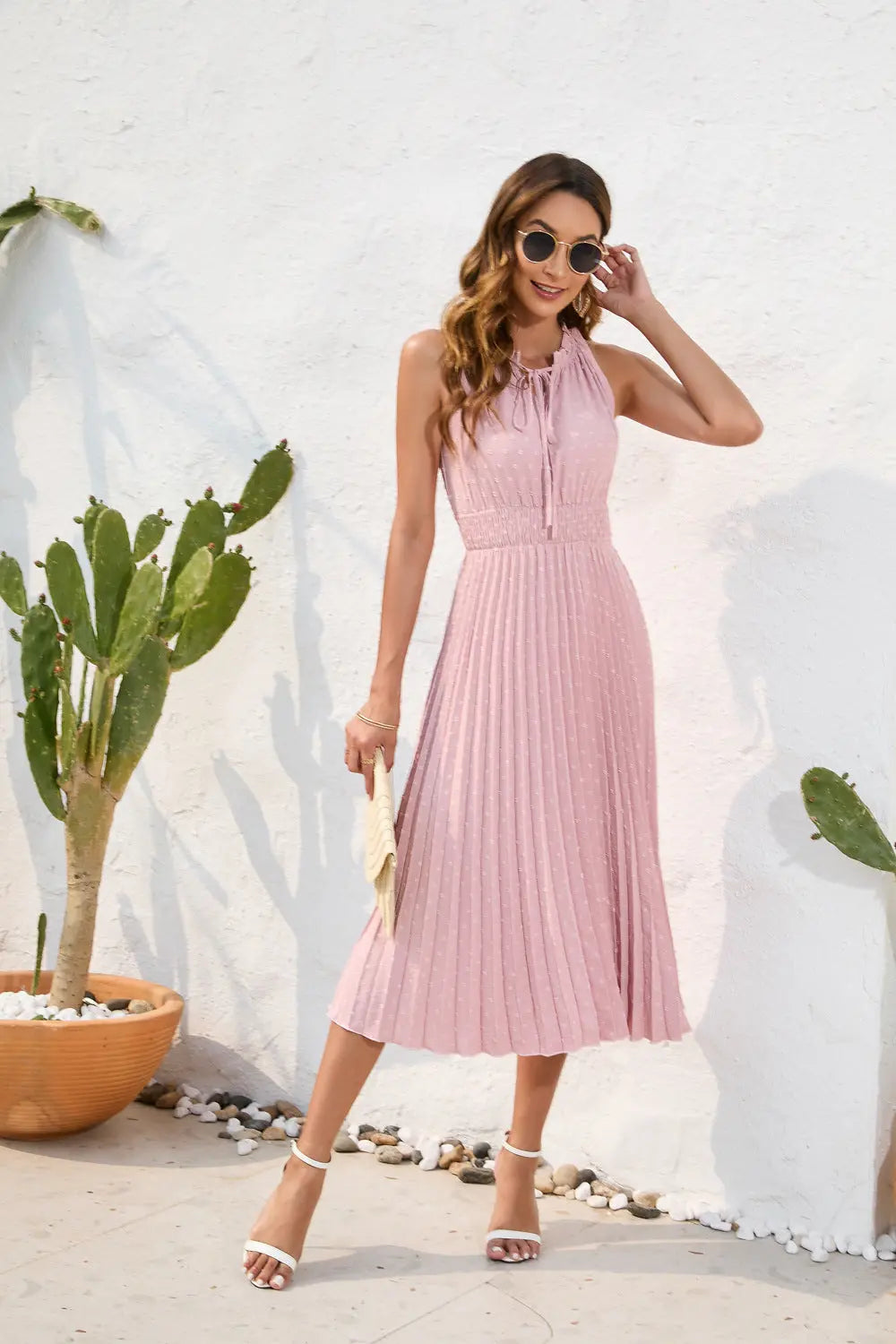 Elegant Swiss Dot Summer Dress – Flattering & Breezy Fit Orange Preference