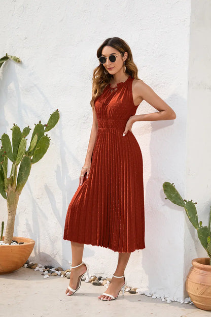 Elegant Swiss Dot Summer Dress – Flattering & Breezy Fit Orange Preference