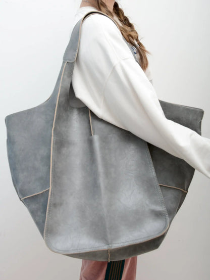 Chic Oversized Leather Tote Orange Preference