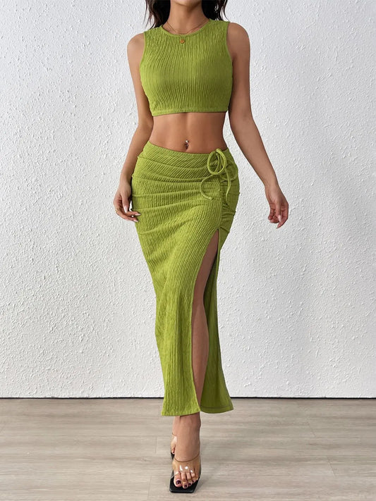Chic Cropped Tank & Skirt Set Orange Preference