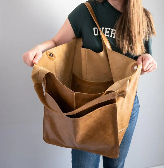 Chic Oversized Leather Tote Orange Preference