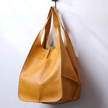 Chic Oversized Leather Tote Orange Preference
