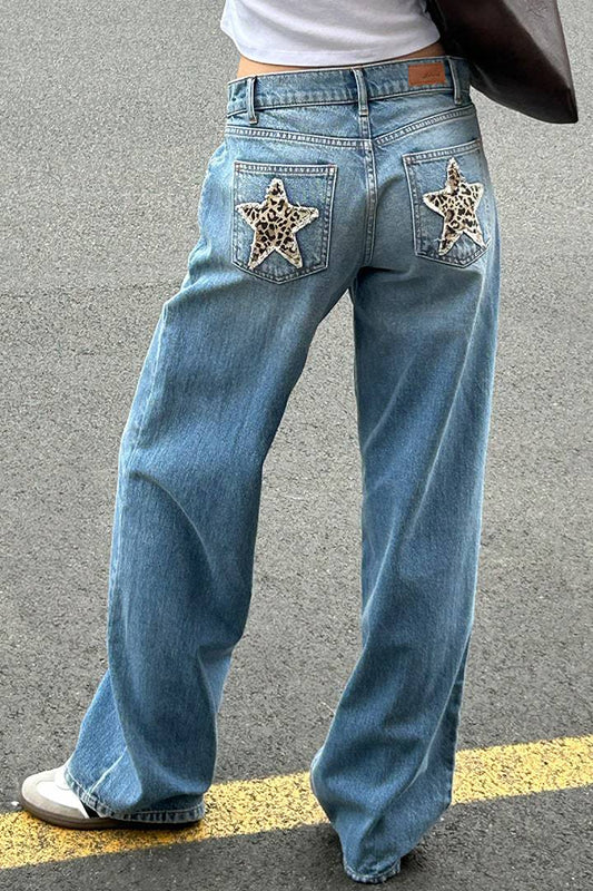Leopard Star Trendy Jeans Orange Preference