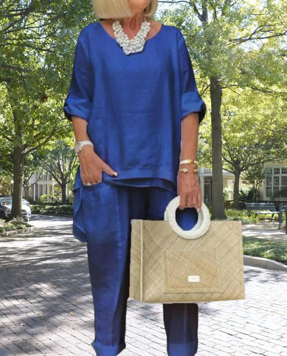 Elegant Linen Pants Set Orange Preference