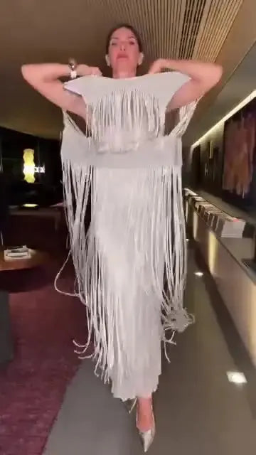 Chic Fringe Lapel Dress Orange Preference