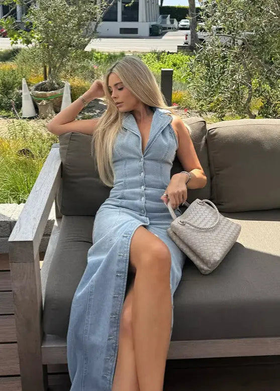 Stylish Denim Maxi Dress Orange Preference