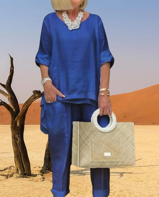 Elegant Linen Pants Set Orange Preference