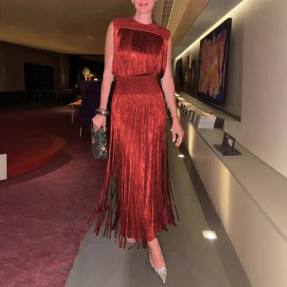 Chic Fringe Lapel Dress Orange Preference