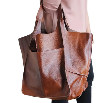 Chic Oversized Leather Tote Orange Preference