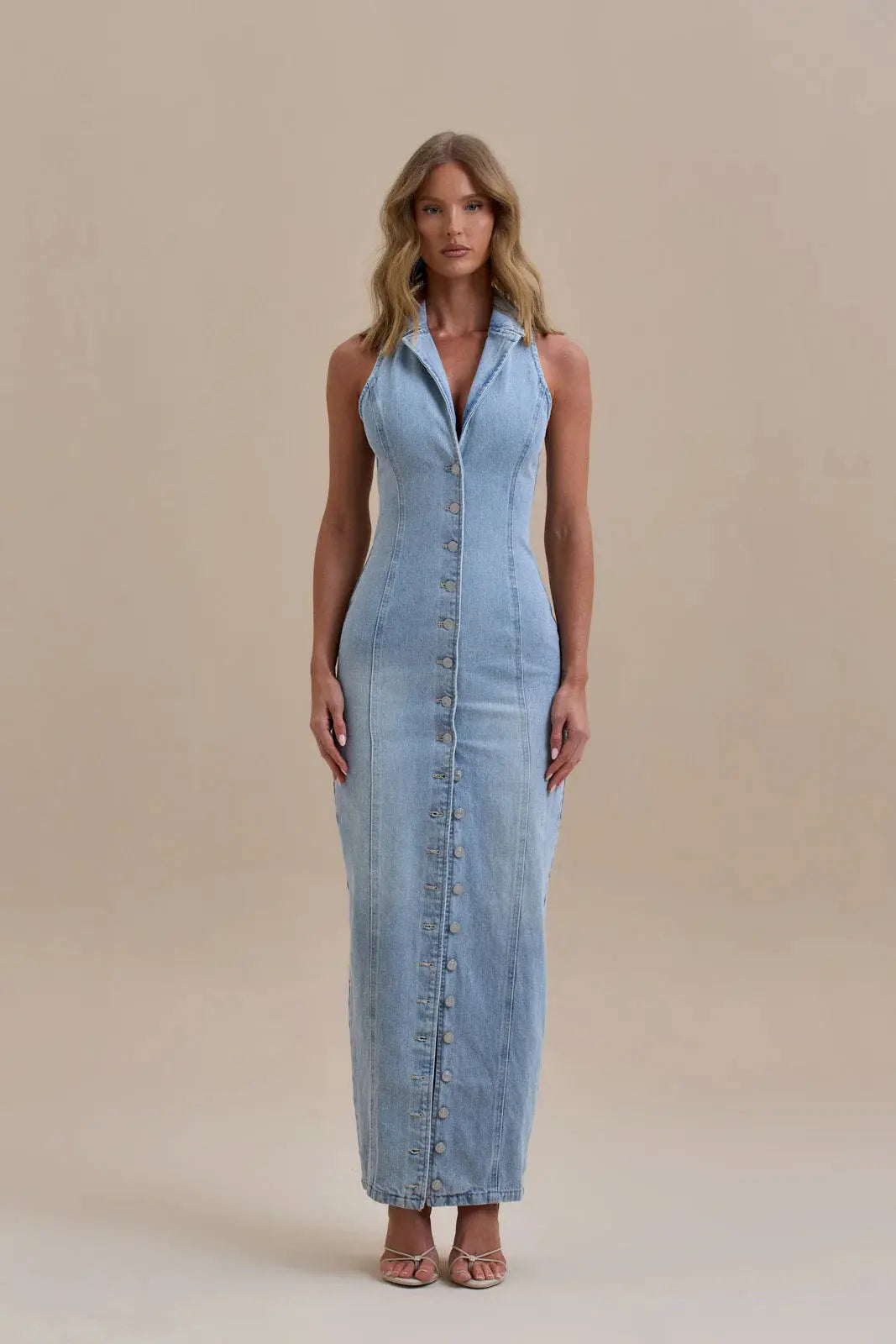 Stylish Denim Maxi Dress Orange Preference