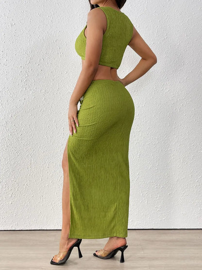 Chic Cropped Tank & Skirt Set Orange Preference