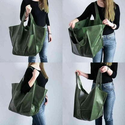 Chic Oversized Leather Tote Orange Preference