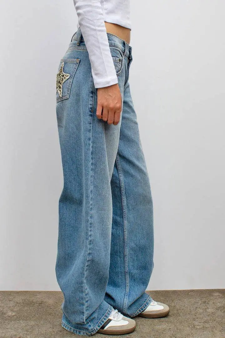 Leopard Star Trendy Jeans Orange Preference