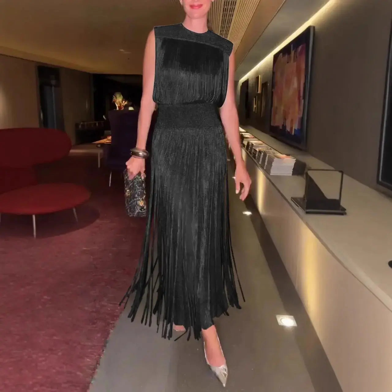 Chic Fringe Lapel Dress Orange Preference